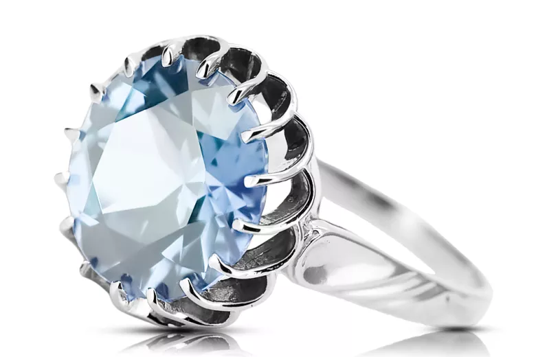 Vintage styl Aquamarine Ring 925 Silver VRC035S